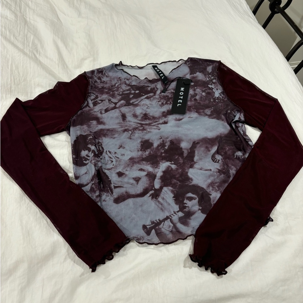 Motel Rocks Bonca Top Renaissance Cherub Burgundy Red L NWT NBW